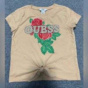 GUESS Kids Tan Crop Tee with Red and Green Floral Design